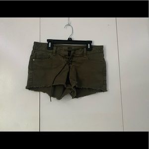 Army green front tie shorts